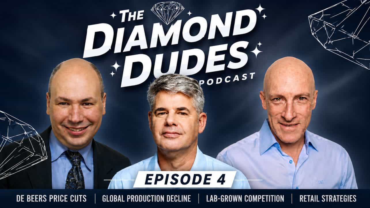 Diamond Dudes Ep 4 horizontal Diamond Dudes Ep4: De Beers Sightholder cuts, Global diamond production drop, Natural vs lab grown diamond economics, Old mine cut diamond trend, Diamond industry market analysis